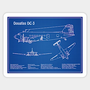 Douglas DC-3 - Airplane Blueprint - AD Sticker